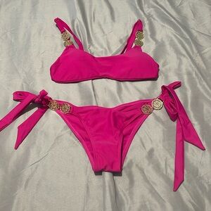 Bahimi rose pink bikini set with gold details
